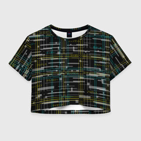 Женская футболка Crop-top 3D с принтом Cyberpunk Tartan в Кировске, 100% полиэстер | круглая горловина, длина футболки до линии талии, рукава с отворотами | cyberpunk | glitch | глитч | киберпанк | клетка | матрица | узор | футуристичный | шотландка