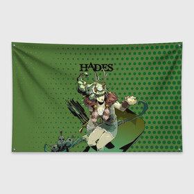 Флаг-баннер с принтом Hades Артемида в Кировске, 100% полиэстер | размер 67 х 109 см, плотность ткани — 95 г/м2; по краям флага есть четыре люверса для крепления | hades | артемида | бог | босс | игра | компьютерная | лого | логотип | мифология | олимп | подарок | хейдc | хэйдс | черный