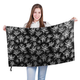 Флаг 3D с принтом Паутина готичная в Кировске, 100% полиэстер | плотность ткани — 95 г/м2, размер — 67 х 109 см. Принт наносится с одной стороны | готика | готичный | мрачный | паук | паутина | рок | узор | хэллоуин | черно белый | черный