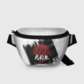Поясная сумка 3D с принтом Cyberpunk 2077 Tyger Claw в Кировске, 100% полиэстер | плотная ткань, ремень с регулируемой длиной, внутри несколько карманов для мелочей, основное отделение и карман с обратной стороны сумки застегиваются на молнию | cosplay | cyberpunk 2077 | gang | hieroglyphs | japan | japanese | logo | rdcbp | tyger claw | yakuza