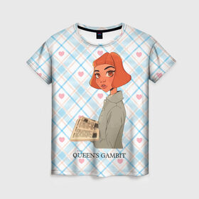 Женская футболка 3D с принтом Queens Gambit Ход Королевы в Кировске, 100% полиэфир ( синтетическое хлопкоподобное полотно) | прямой крой, круглый вырез горловины, длина до линии бедер | 