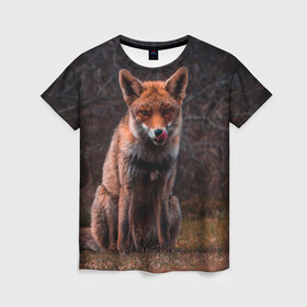 Женская футболка 3D с принтом Хищная лисица в Кировске, 100% полиэфир ( синтетическое хлопкоподобное полотно) | прямой крой, круглый вырез горловины, длина до линии бедер | fox | foxy | животное | звери | лиса | лисенок | лисичка | милая | рыжая | фокс