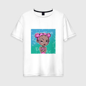Женская футболка хлопок Oversize с принтом Эй в Кировске, 100% хлопок | свободный крой, круглый ворот, спущенный рукав, длина до линии бедер
 | girl | девочка | девушка | розовые волосы | цундере | чиби | эй