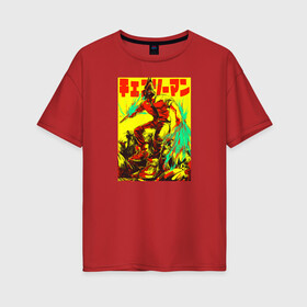 Женская футболка хлопок Oversize с принтом Человек Бензопила в Кировске, 100% хлопок | свободный крой, круглый ворот, спущенный рукав, длина до линии бедер
 | 