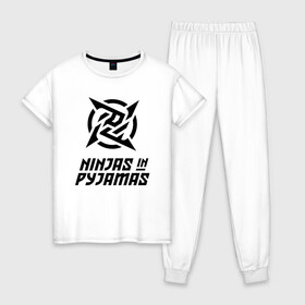 Женская пижама хлопок с принтом NiP Ninja in Pijamas (2021 22) в Кировске, 100% хлопок | брюки и футболка прямого кроя, без карманов, на брюках мягкая резинка на поясе и по низу штанин | 0x000000123 | csgo | f0rest | get_right | ninja in pijamas | nip | ксго | нип