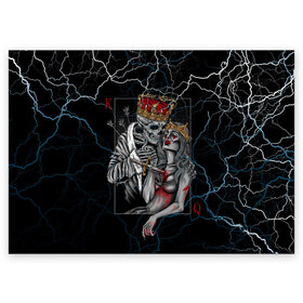Поздравительная открытка с принтом The Skull King and Queen в Кировске, 100% бумага | плотность бумаги 280 г/м2, матовая, на обратной стороне линовка и место для марки
 | art | gold skull | queen | skull king | the skull king and queen | арт | буби | дама | золотой череп | игральные карты | игроку | карты | кинжал | король | король и дама | король и королева | крести | любовь | он и она | пики | покер