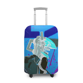 Чехол для чемодана 3D с принтом Человек-Бензопила на голубом фоне в Кировске, 86% полиэфир, 14% спандекс | двустороннее нанесение принта, прорези для ручек и колес | anime | chainsaw man | denji | makima | manga | power | аниме | бим | денджи | дьявол бесконечности | кишибэ | летучая мышь | манга | пауэр | хаякава аки | химено | человек бензопила