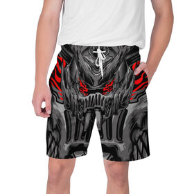 Мужские шорты 3D с принтом Темный самурай в Кировске,  полиэстер 100% | прямой крой, два кармана без застежек по бокам. Мягкая трикотажная резинка на поясе, внутри которой широкие завязки. Длина чуть выше колен | Тематика изображения на принте: 