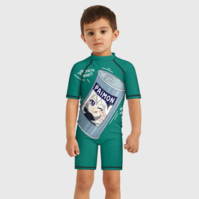 Детский купальный костюм 3D с принтом Живая консерва в Кировске, Полиэстер 85%, Спандекс 15% | застежка на молнии на спине | genshin | genshin impact | paimon | геншин | геншин импакт | еда | живая консерва | консерва | мем | паймон