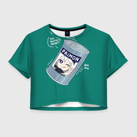 Женская футболка Crop-top 3D с принтом Живая консерва в Кировске, 100% полиэстер | круглая горловина, длина футболки до линии талии, рукава с отворотами | genshin | genshin impact | paimon | геншин | геншин импакт | еда | живая консерва | консерва | мем | паймон