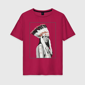 Женская футболка хлопок Oversize с принтом Индеец Гойко Митич в Кировске, 100% хлопок | свободный крой, круглый ворот, спущенный рукав, длина до линии бедер
 | вождь | гойко митич | индейцы | чингачгук