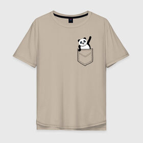 Мужская футболка хлопок Oversize с принтом Панда В Кармане в Кировске, 100% хлопок | свободный крой, круглый ворот, “спинка” длиннее передней части | Тематика изображения на принте: 