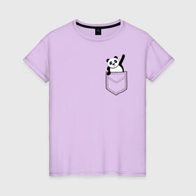 Женская футболка хлопок с принтом Панда В Кармане в Кировске, 100% хлопок | прямой крой, круглый вырез горловины, длина до линии бедер, слегка спущенное плечо | 