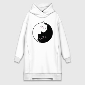 Платье-худи хлопок с принтом Yin and Yang cats в Кировске,  |  | anime | cat | cats | kitten | love | philosophy | yang | yin | yoga | аниме | инь | йога | кот | котенок | котик | котики | коты | любовь | противоположность | сердце | философия | ян