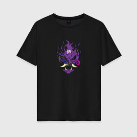 Женская футболка хлопок Oversize с принтом Samurai - purple в Кировске, 100% хлопок | свободный крой, круглый ворот, спущенный рукав, длина до линии бедер
 | cyberpunk 2077 | samurai | киберанк 2077 | огонь | пламя | самурай