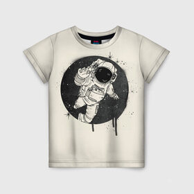 Детская футболка 3D с принтом Тёмный космос в Кировске, 100% гипоаллергенный полиэфир | прямой крой, круглый вырез горловины, длина до линии бедер, чуть спущенное плечо, ткань немного тянется | Тематика изображения на принте: cosmonaut | граффити | космонавт | космос | рисунок | тёмный космос