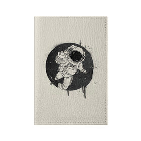 Обложка для паспорта матовая кожа с принтом Тёмный космос в Кировске, натуральная матовая кожа | размер 19,3 х 13,7 см; прозрачные пластиковые крепления | Тематика изображения на принте: cosmonaut | граффити | космонавт | космос | рисунок | тёмный космос