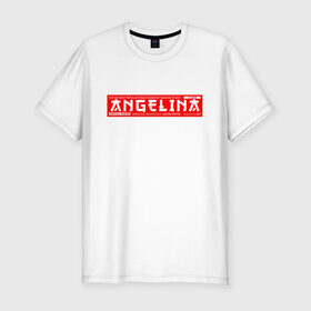 Мужская футболка хлопок Slim с принтом Ангелина/Angelina в Кировске, 92% хлопок, 8% лайкра | приталенный силуэт, круглый вырез ворота, длина до линии бедра, короткий рукав | angelina | name | names | ангелина | имена | имя