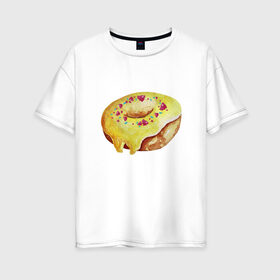 Женская футболка хлопок Oversize с принтом Пончитос в Кировске, 100% хлопок | свободный крой, круглый ворот, спущенный рукав, длина до линии бедер
 | глазурь | пончик | посыпка | сладости