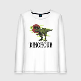 Женский лонгслив хлопок с принтом DinoHour в Кировске, 100% хлопок |  | dino | dinohour | dinosaur | дино | динозавр