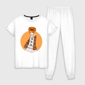 Женская пижама хлопок с принтом Девушка снеговик из Minecraft в Кировске, 100% хлопок | брюки и футболка прямого кроя, без карманов, на брюках мягкая резинка на поясе и по низу штанин | girl | snowman | аниме | девочка | майнкрафт | снеговик