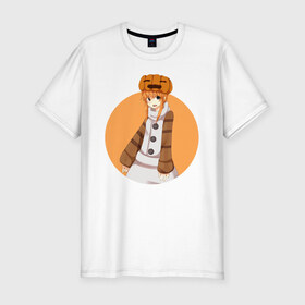 Мужская футболка хлопок Slim с принтом Девушка снеговик из Minecraft в Кировске, 92% хлопок, 8% лайкра | приталенный силуэт, круглый вырез ворота, длина до линии бедра, короткий рукав | girl | snowman | аниме | девочка | майнкрафт | снеговик