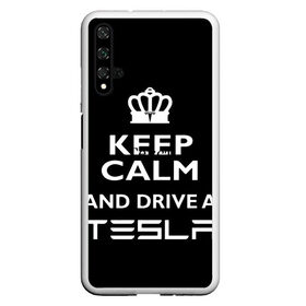 Чехол для Honor 20 с принтом Drive a Tesla! в Кировске, Силикон | Область печати: задняя сторона чехла, без боковых панелей | auto | model s | sport | tesla | авто | автомобиль | водитель | гонки | гонщик | король | корона | крутая | крутой | купить | лого | логотип | маск | машина | модель | спорт | тачка | тесла | тесло | электромобиль