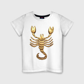 Детская футболка хлопок с принтом Скорпион в Кировске, 100% хлопок | круглый вырез горловины, полуприлегающий силуэт, длина до линии бедер | scorpio | zodiac signs | знаки зодиака | золотой рисунок | скорпион