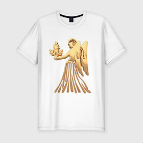 Мужская футболка хлопок Slim с принтом Дева в Кировске, 92% хлопок, 8% лайкра | приталенный силуэт, круглый вырез ворота, длина до линии бедра, короткий рукав | virgo | zodiac signs | дева | знаки зодиака | золотой рисунок