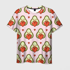 Мужская футболка 3D с принтом Love Avocado в Кировске, 100% полиэфир | прямой крой, круглый вырез горловины, длина до линии бедер | Тематика изображения на принте: 14 февраля | love | авокадо | вкусняшка | день святого валентина | еда | любовь | паттерн | сердечко