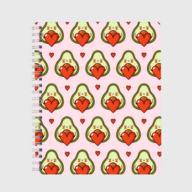 Тетрадь Love Avocado: в Кировске, 100% бумага | 48 листов, плотность листов — 60 г/м2, плотность картонной обложки — 250 г/м2. Листы скреплены сбоку удобной пружинной спиралью. Уголки страниц и обложки скругленные. Цвет линий — светло-серый
 | 14 февраля | love | авокадо | вкусняшка | день святого валентина | еда | любовь | паттерн | сердечко