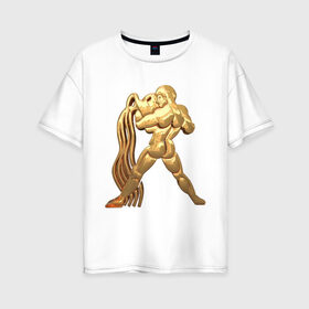 Женская футболка хлопок Oversize с принтом Водолей в Кировске, 100% хлопок | свободный крой, круглый ворот, спущенный рукав, длина до линии бедер
 | aquarius | zodiac signs | водолей | знаки зодиака | золотой рисунок