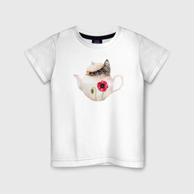 Детская футболка хлопок с принтом Шкодливый коть в Кировске, 100% хлопок | круглый вырез горловины, полуприлегающий силуэт, длина до линии бедер | кот | мурчало | подосатый | чайник | шкода