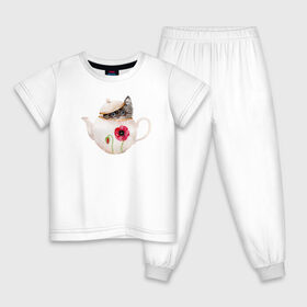 Детская пижама хлопок с принтом Шкодливый коть в Кировске, 100% хлопок |  брюки и футболка прямого кроя, без карманов, на брюках мягкая резинка на поясе и по низу штанин
 | кот | мурчало | подосатый | чайник | шкода