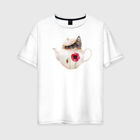 Женская футболка хлопок Oversize с принтом Шкодливый коть в Кировске, 100% хлопок | свободный крой, круглый ворот, спущенный рукав, длина до линии бедер
 | кот | мурчало | подосатый | чайник | шкода