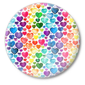 Значок с принтом Радужные сердечки в Кировске,  металл | круглая форма, металлическая застежка в виде булавки | 8 марта | love | девочки | женская | любовь | подружке | сердечки