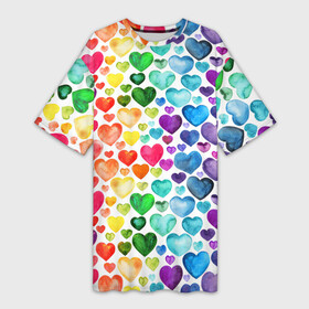 Платье-футболка 3D с принтом Радужные сердечки в Кировске,  |  | 8 марта | love | девочки | женская | любовь | подружке | сердечки