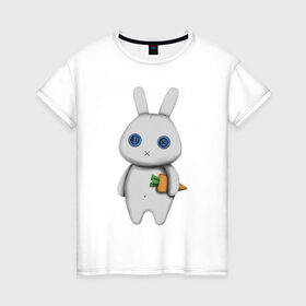 Женская футболка хлопок с принтом зайка в Кировске, 100% хлопок | прямой крой, круглый вырез горловины, длина до линии бедер, слегка спущенное плечо | hare | заяц | игрушка | кролик | морковь