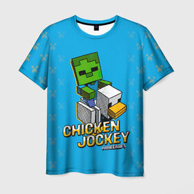 Мужская футболка 3D с принтом Minecraft CHICKEN JOCKEY в Кировске, 100% полиэфир | прямой крой, круглый вырез горловины, длина до линии бедер | minecraft | алекс | белый | блоки | ведьма | взрывчатка | визера | волк | гаст | добывать | дракон | зеленый куб | зомби | игра | крафт | крипер | кубики | лошадка | майн | майнкрафт | манкрафт | овечка | оцелот