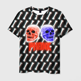Мужская футболка 3D с принтом Phonk (ФОНК) Черепа в Кировске, 100% полиэфир | прямой крой, круглый вырез горловины, длина до линии бедер | phonk | кости | фонк | фонк рэп | черепа