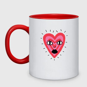 Кружка двухцветная с принтом Сердце в Кировске, керамика | объем — 330 мл, диаметр — 80 мм. Цветная ручка и кайма сверху, в некоторых цветах — вся внутренняя часть | heart. love | pink | red | красный | любовь | розовый | сердце | черный