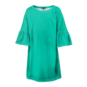 Детское платье 3D с принтом Бискайский зеленый без рисунка в Кировске, 100% полиэстер | прямой силуэт, чуть расширенный к низу. Круглая горловина, на рукавах — воланы | 2020 года | biscay | biscay green | panton vesna | pantone | бирюзовый | бискайский залив | бискайский зеленый | весна лето | зеленый | модные цвета | цвет 2020 года