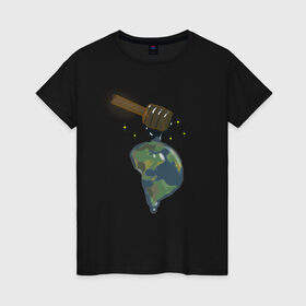Женская футболка хлопок с принтом Сотворение мира в Кировске, 100% хлопок | прямой крой, круглый вырез горловины, длина до линии бедер, слегка спущенное плечо | space | земля | космос | мёд | планета | путешествия