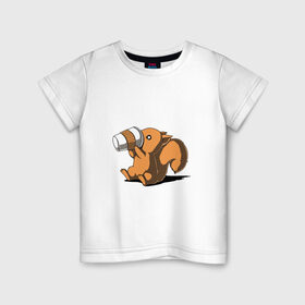Детская футболка хлопок с принтом Кофеёк в Кировске, 100% хлопок | круглый вырез горловины, полуприлегающий силуэт, длина до линии бедер | белка | бельчонок | кофе | энергия