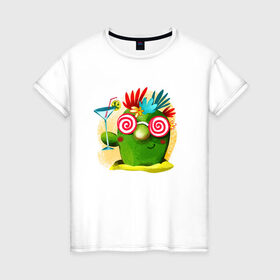 Женская футболка хлопок с принтом Кактус в Кировске, 100% хлопок | прямой крой, круглый вырез горловины, длина до линии бедер, слегка спущенное плечо | иголки | лолипоп | праздник | растения | семья | сумашедшая | цветы