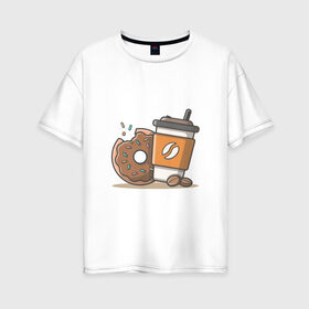 Женская футболка хлопок Oversize с принтом Сладкая жизнь в Кировске, 100% хлопок | свободный крой, круглый ворот, спущенный рукав, длина до линии бедер
 | coffee | вкусняшки | кофе | пончик | сладости