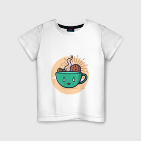 Детская футболка хлопок с принтом Для любителей кофе в Кировске, 100% хлопок | круглый вырез горловины, полуприлегающий силуэт, длина до линии бедер | кофе | печенье | топпинг