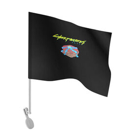 Флаг для автомобиля с принтом Киберблин 2077 в Кировске, 100% полиэстер | Размер: 30*21 см | cyberpunk | cyberpunk 2077 | humor | pancakes | блин | блинчик | киберпанк | киберпанк 2077 | юмор