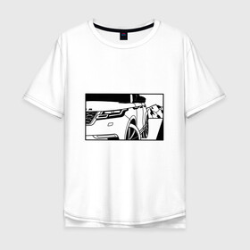 Мужская футболка хлопок Oversize с принтом Range Rover Evoque Черно-белый в Кировске, 100% хлопок | свободный крой, круглый ворот, “спинка” длиннее передней части | range rover evoque | горы | дорога | иллюстрация | колеса | машина | фары | черно белый