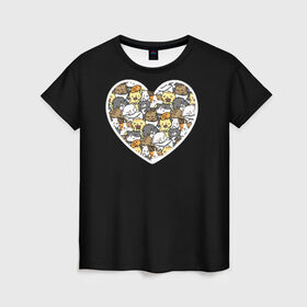 Женская футболка 3D с принтом Сердце из котят в Кировске, 100% полиэфир ( синтетическое хлопкоподобное полотно) | прямой крой, круглый вырез горловины, длина до линии бедер | 14 февраля | день влюбленных | домашние животные | звери | киса | кот | котят | кошка | кошки | любовь | сердечко | сердце | черная